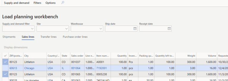 load planning workbench dynamics 365