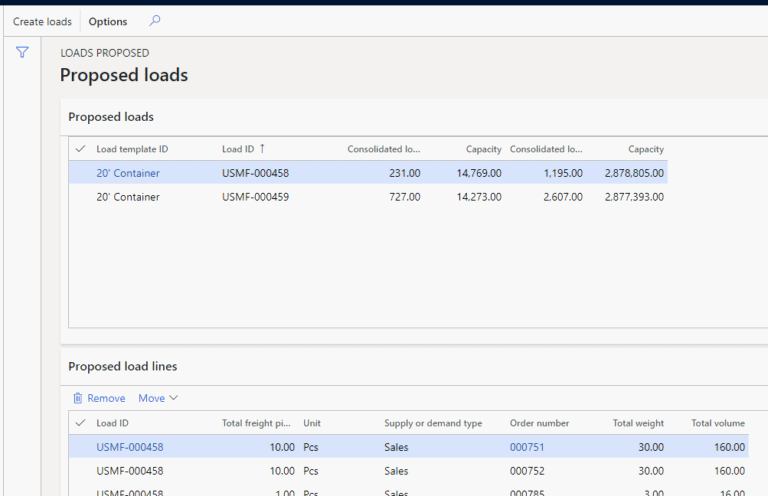 dynamics 365 proposed loads