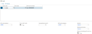 dynamics 365 commerce parameters gift card number