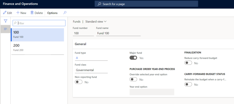 dynamics 365 general ledger funds