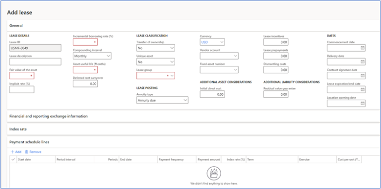 Form in D365 to add a lease